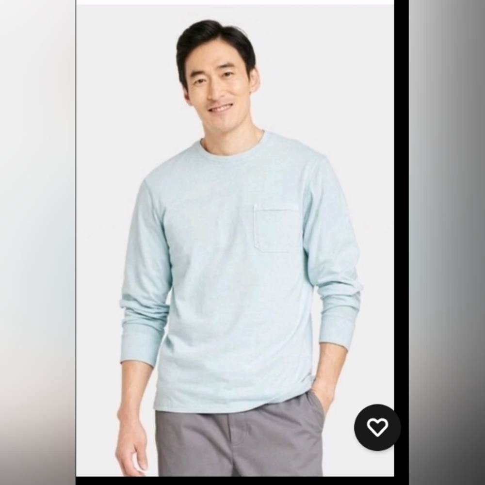Goodfellow & Co Men's Crewneck Long Sleeve T-Shirt, Light Aqua Blue